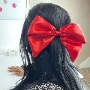 Women's Girls Red Satin Headband Clips Hair with Oversized Bow
